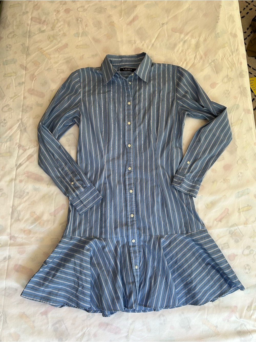 Lauren Ralph Lauren Blue and White Striped Long-Sleeve Shirt Dress